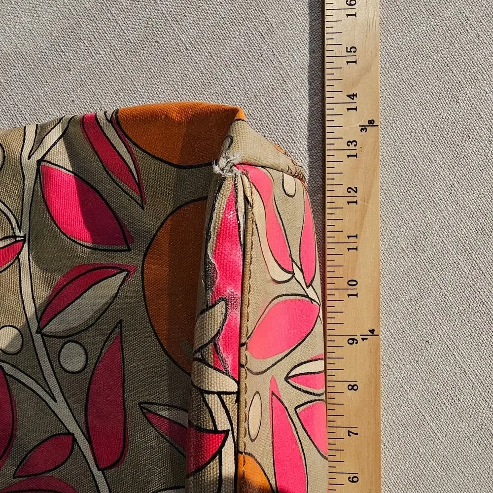 Vintage Fossil Key-Per Coated Canvas Fun Tan and Pink Print Medium Stachel Clean